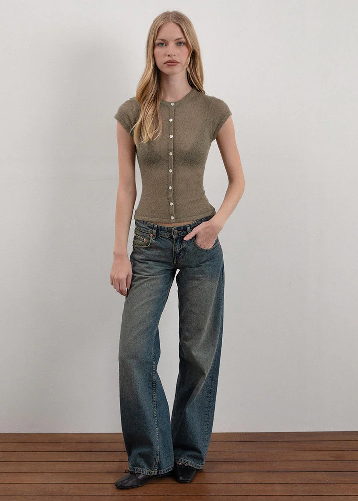 Elmira Sheer Knit Top | Khaki