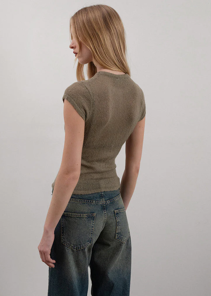 Elmira Sheer Knit Top | Khaki