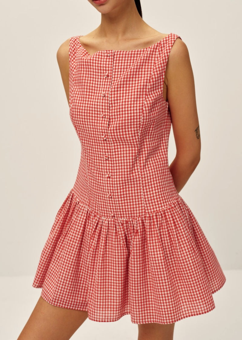 Marieka Mini Dropwaist Dress | Red Gingham