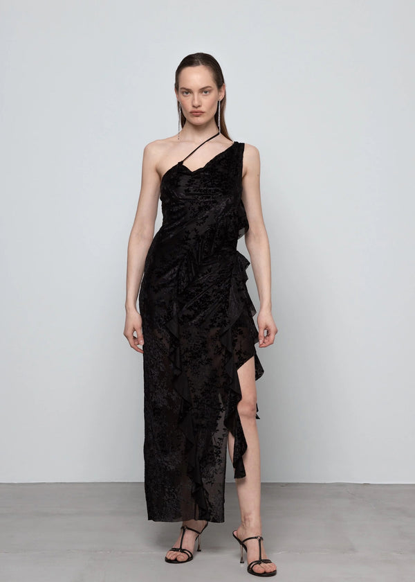 Burnout Velvet Asymmetric Dress