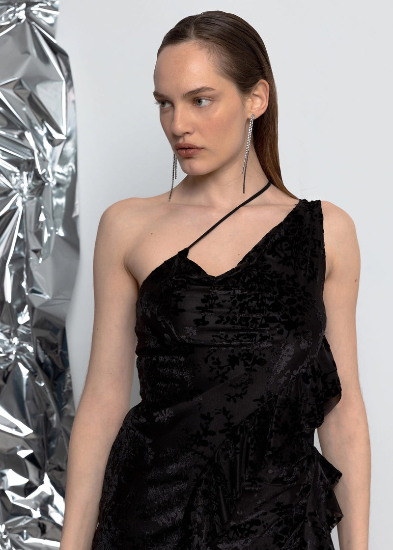 Burnout Velvet Asymmetric Dress
