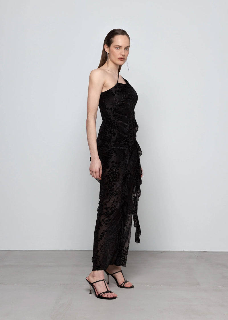Burnout Velvet Asymmetric Dress