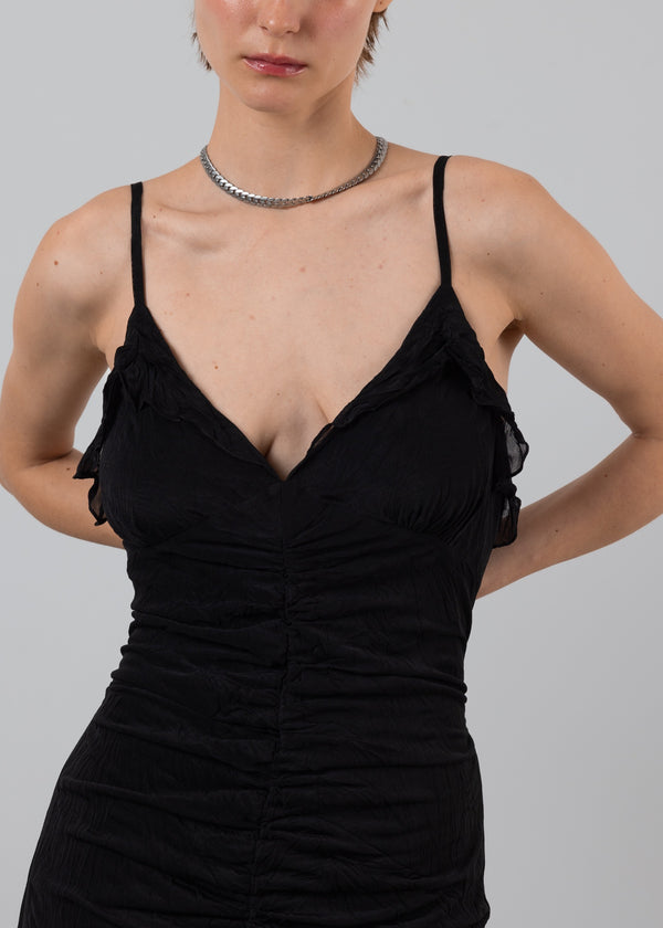 Gathered Ruffle Slip Maxi Dress