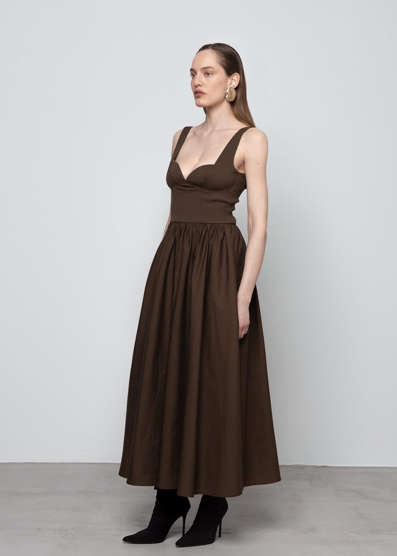 Poplin and Rib Midi Dress