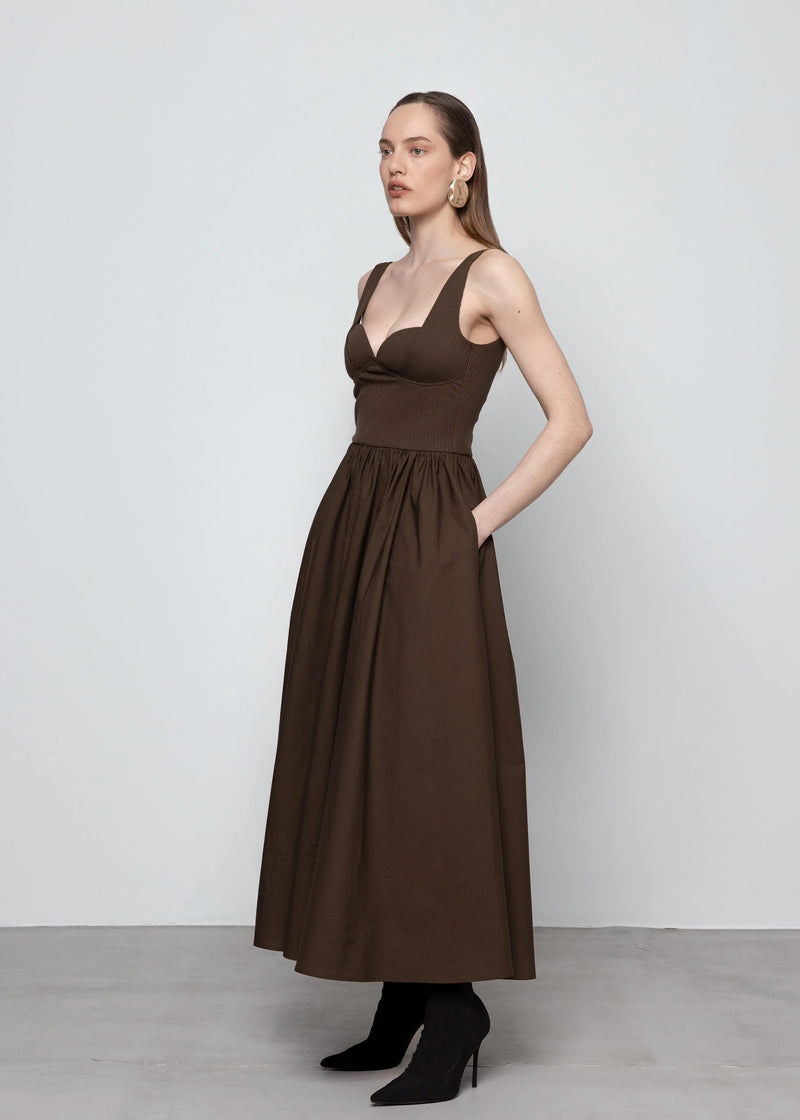 Poplin and Rib Midi Dress