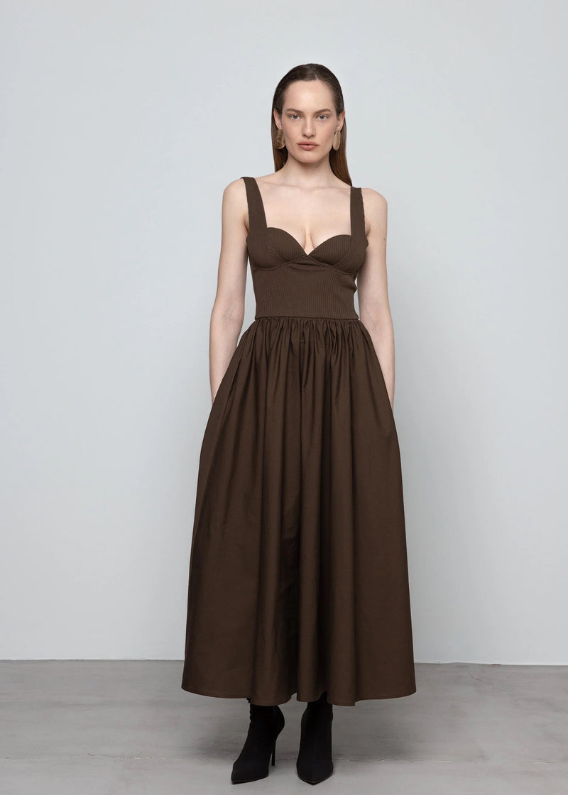 Poplin and Rib Midi Dress