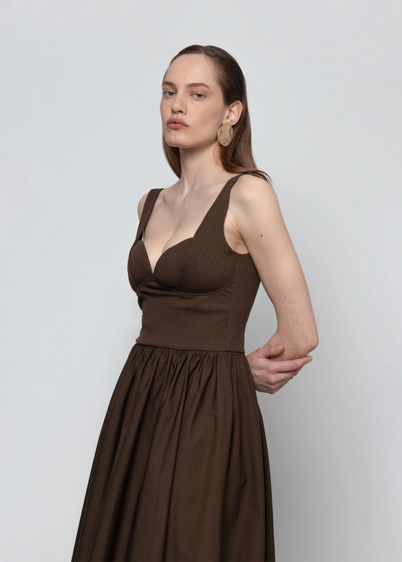 Poplin and Rib Midi Dress