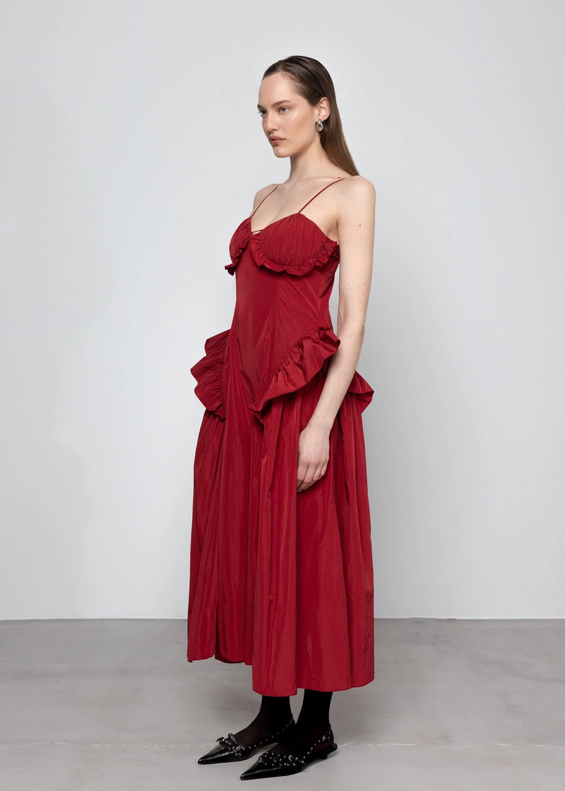 Taffeta Cut-out Slip Dress | Red