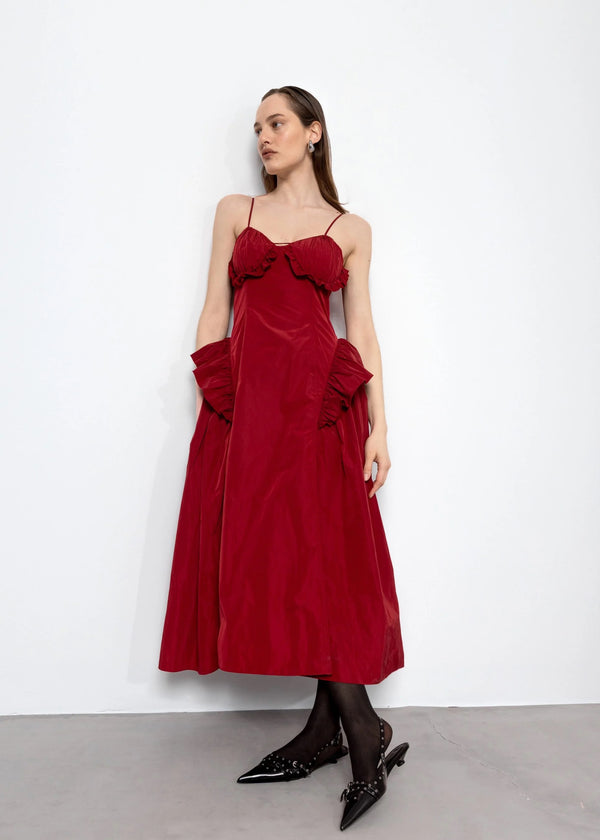 Taffeta Cut-out Slip Dress | Red