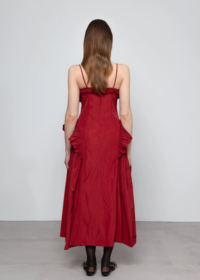 Taffeta Cut-out Slip Dress | Red