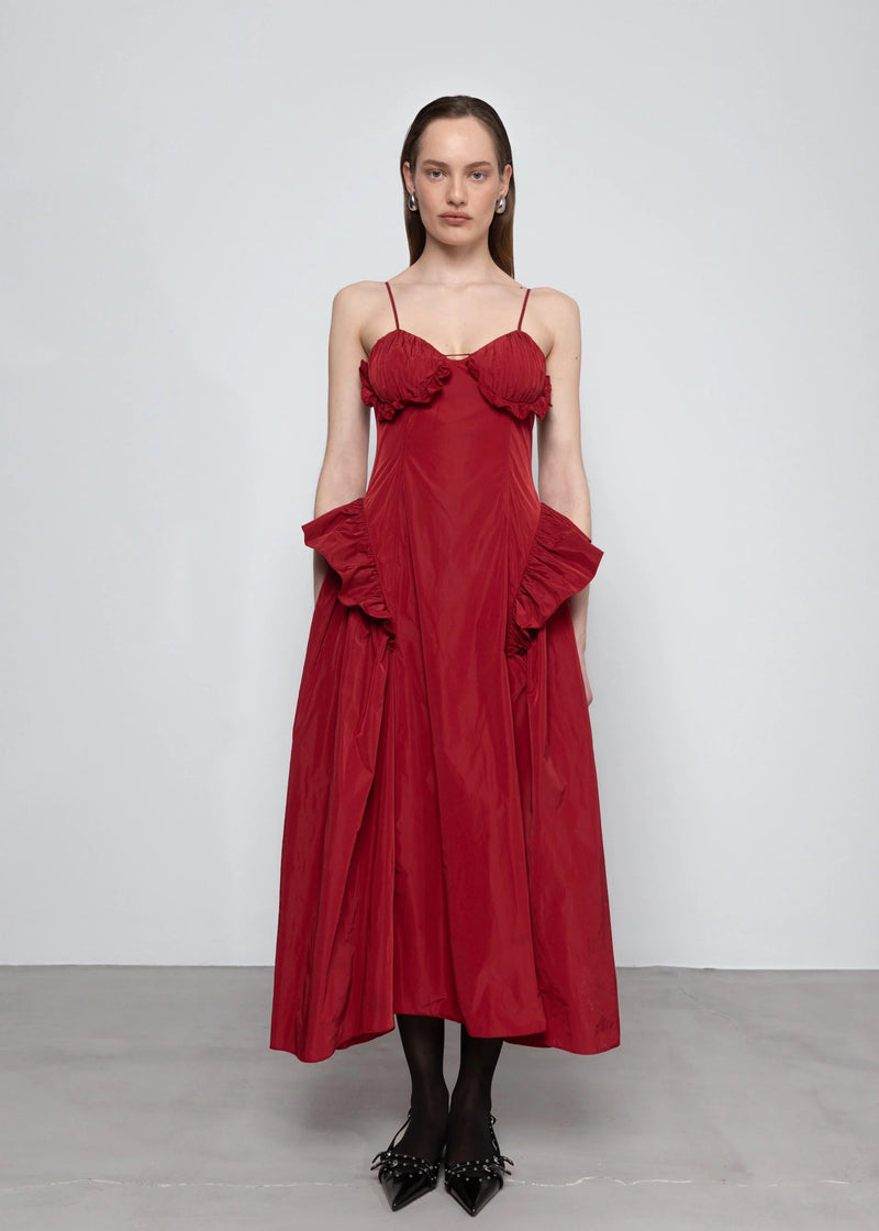 Taffeta Cut-out Slip Dress | Red