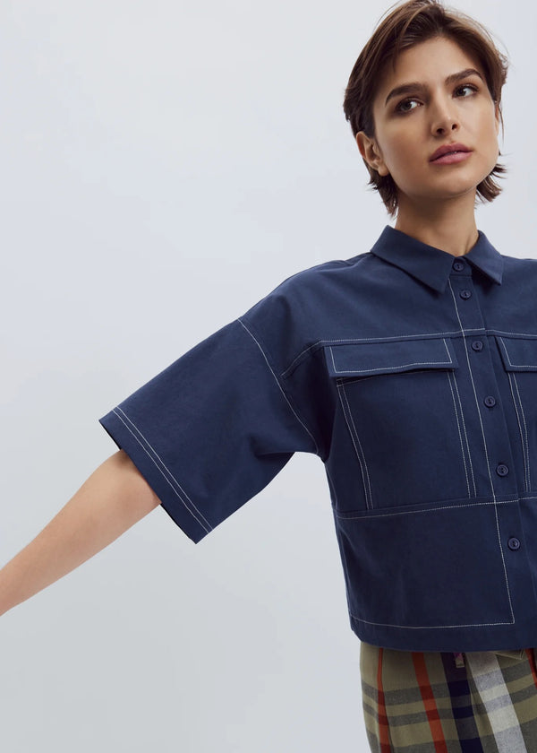 Iris Shirt with Contrast Stitching | Navy