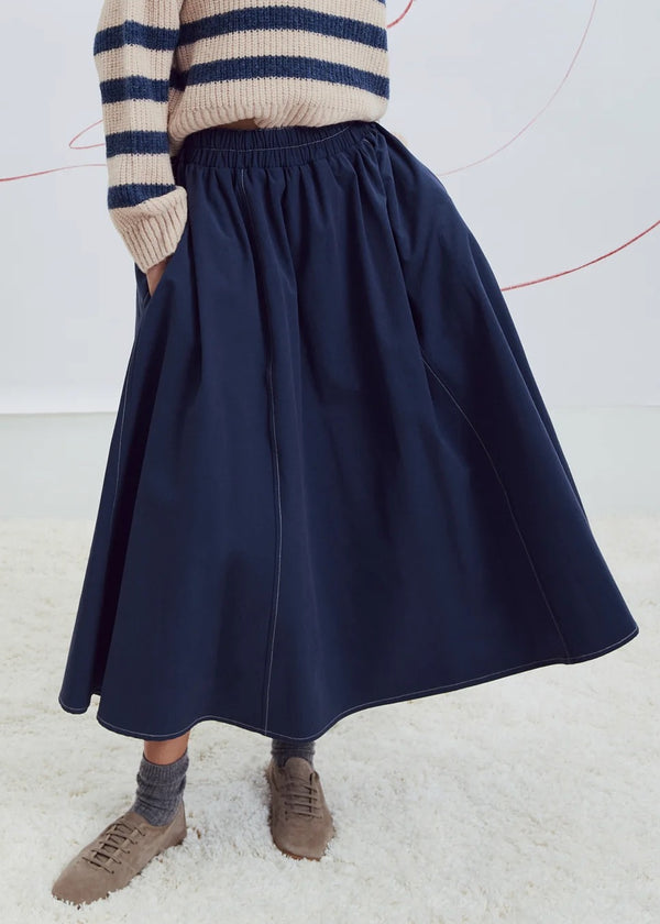 Jeanne Skirt w Contrast Stitching | Navy