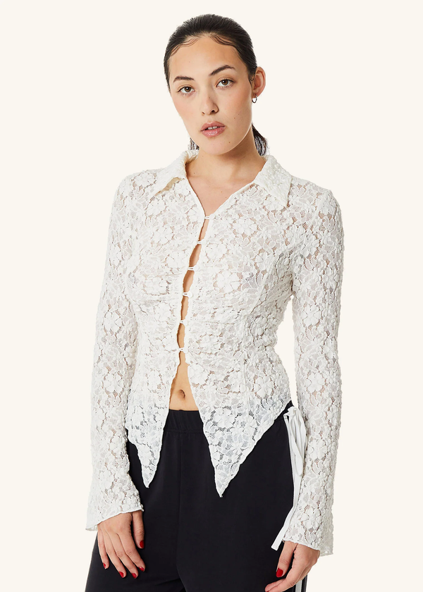 Leiseu Lace Long Sleeve Button Up