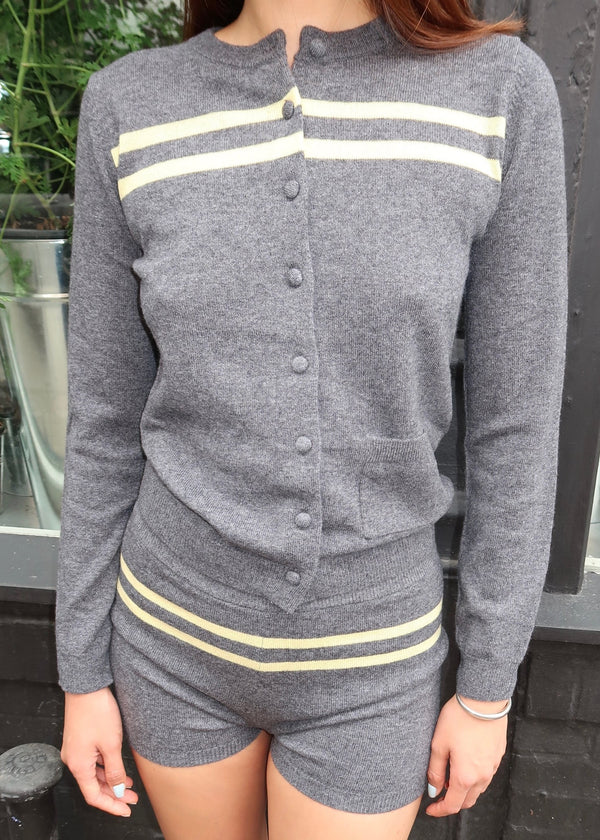 Stripe Wool & Cashmere Cardigan | Charcoal & Butter