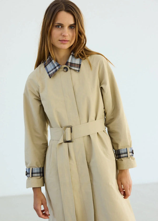 Suki Trench Coat with Check Contrast