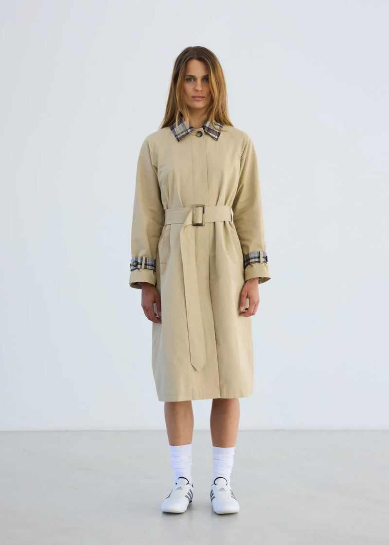 Suki Trench Coat with Check Contrast