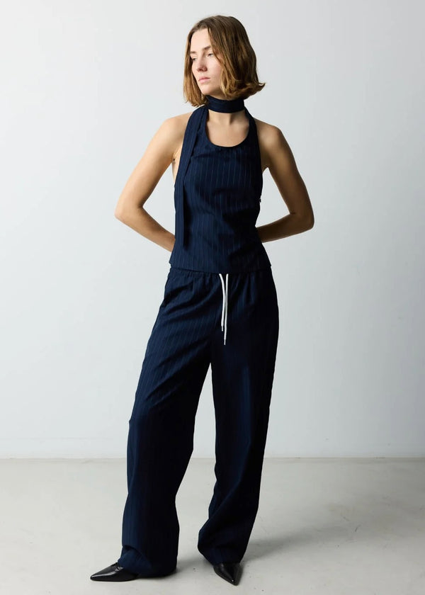 Vicky Halter Top | Navy Pinstripe