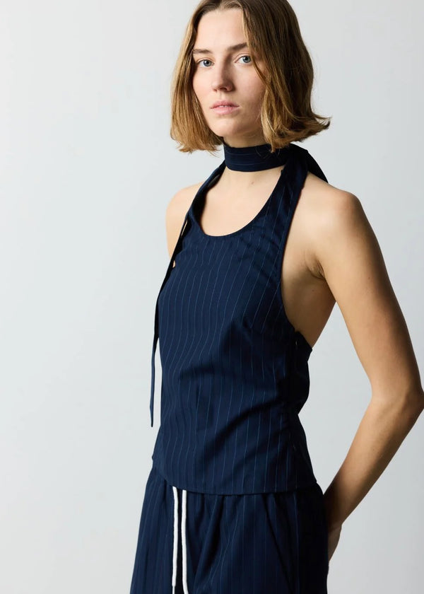 Vicky Halter Top | Navy Pinstripe