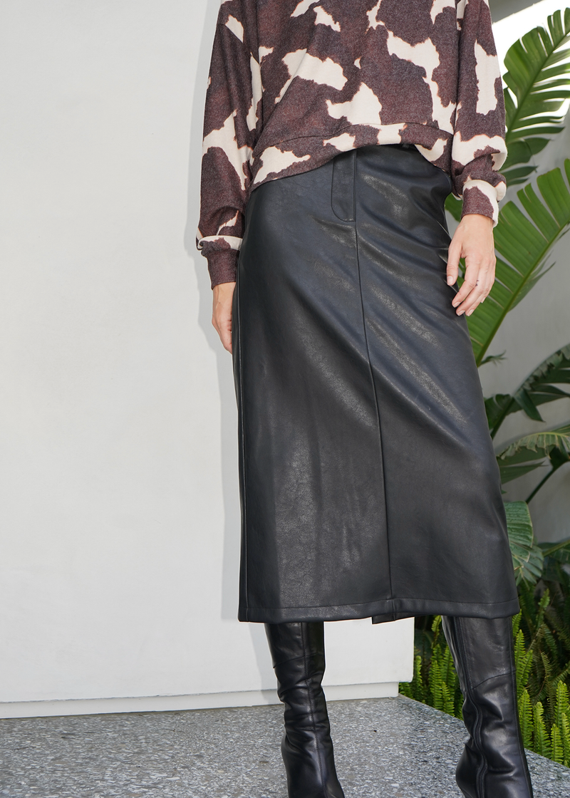 'Dara' Faux Oiled Leather Skirt
