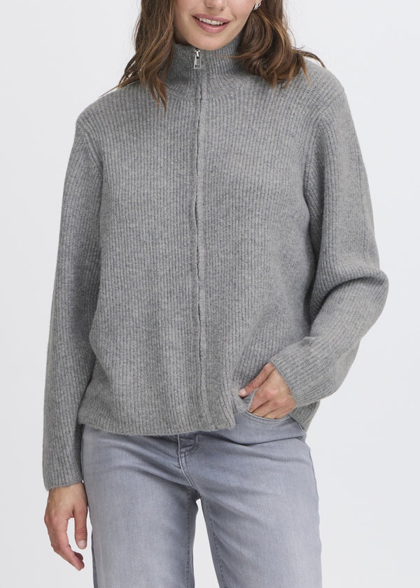 Ducie Ribbed Zip Cardigan | Grey