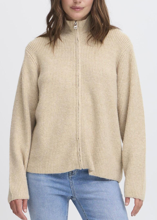 Ducie Ribbed Zip Cardigan | Oatmeal