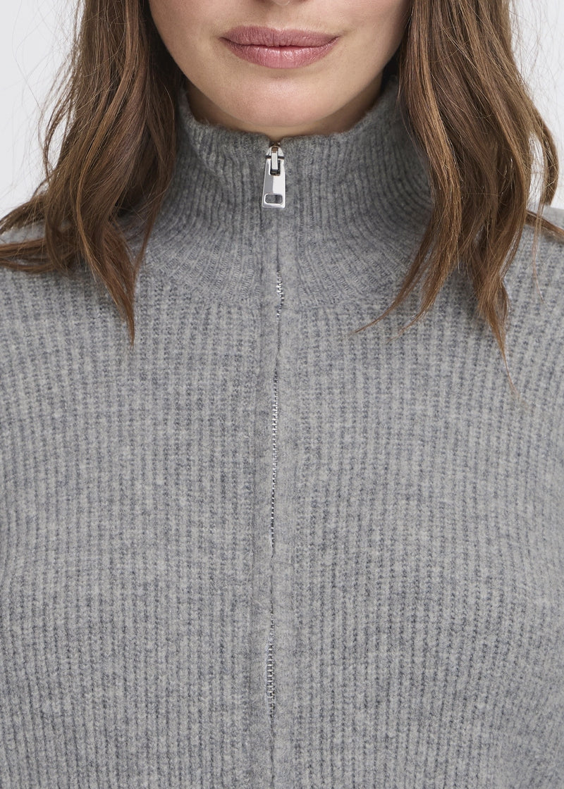 Ducie Ribbed Zip Cardigan | Grey