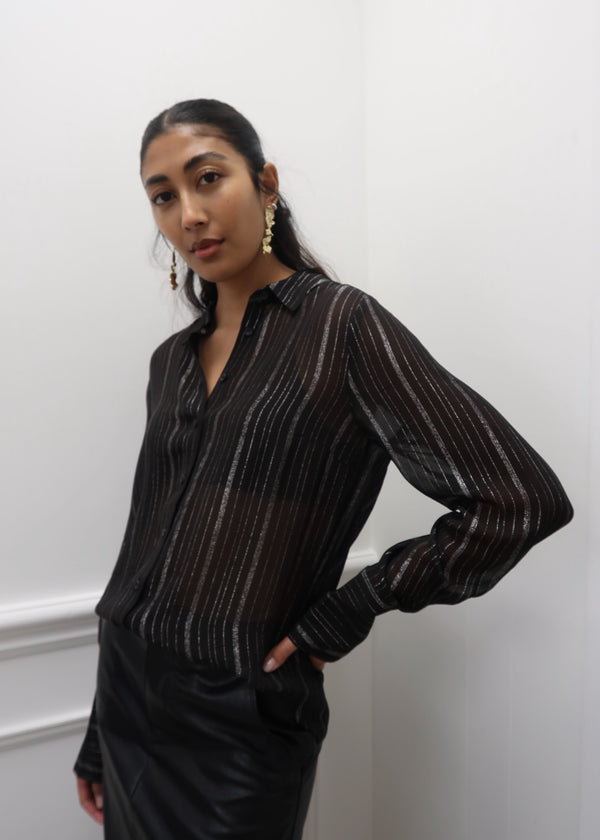'Leatrix' Button Up Shirt With Metallic Stripes