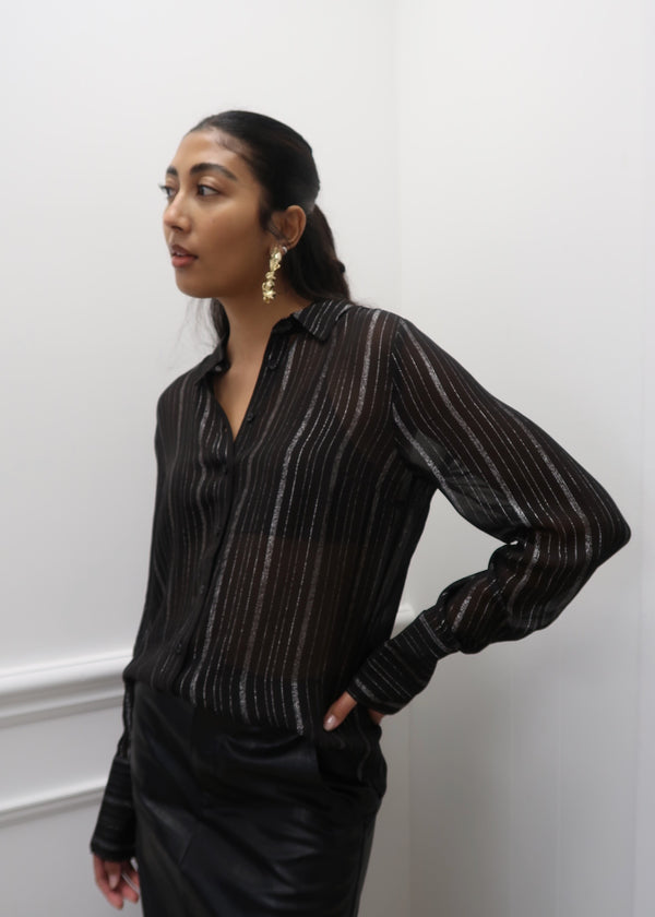 'Leatrix' Button Up Shirt With Metallic Stripes