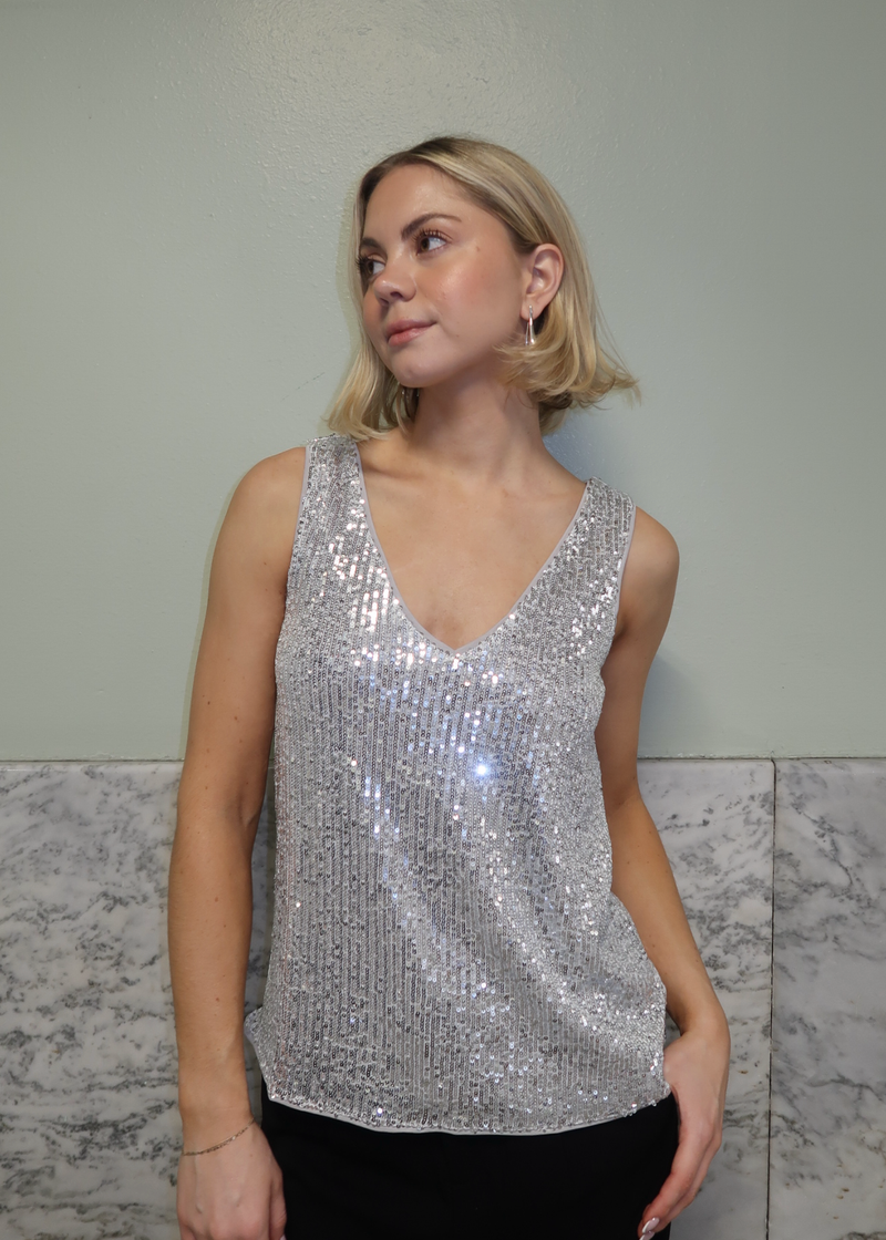 Sequin Tank with Scarf | Silver