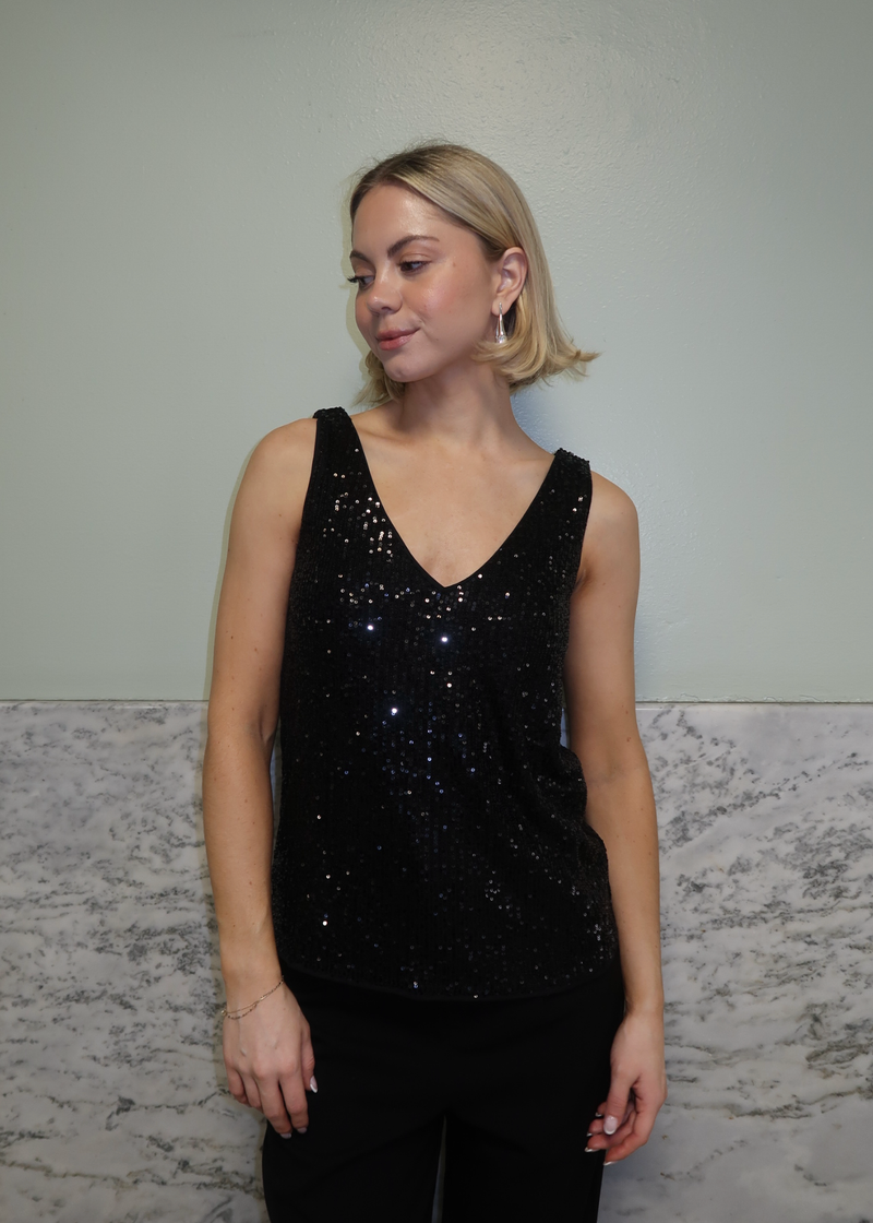 Sequin Tank with Scarf | Black