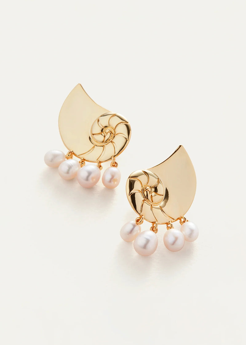 Lucille Climber Nautilus Earrings | Gold & Pearls