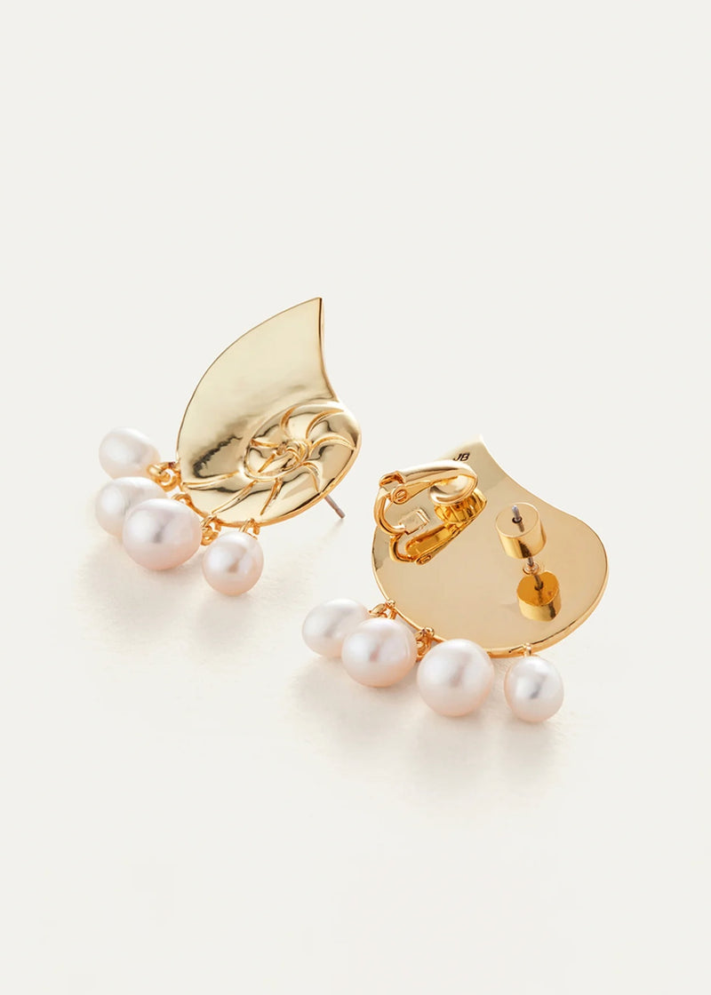 Lucille Climber Nautilus Earrings | Gold & Pearls