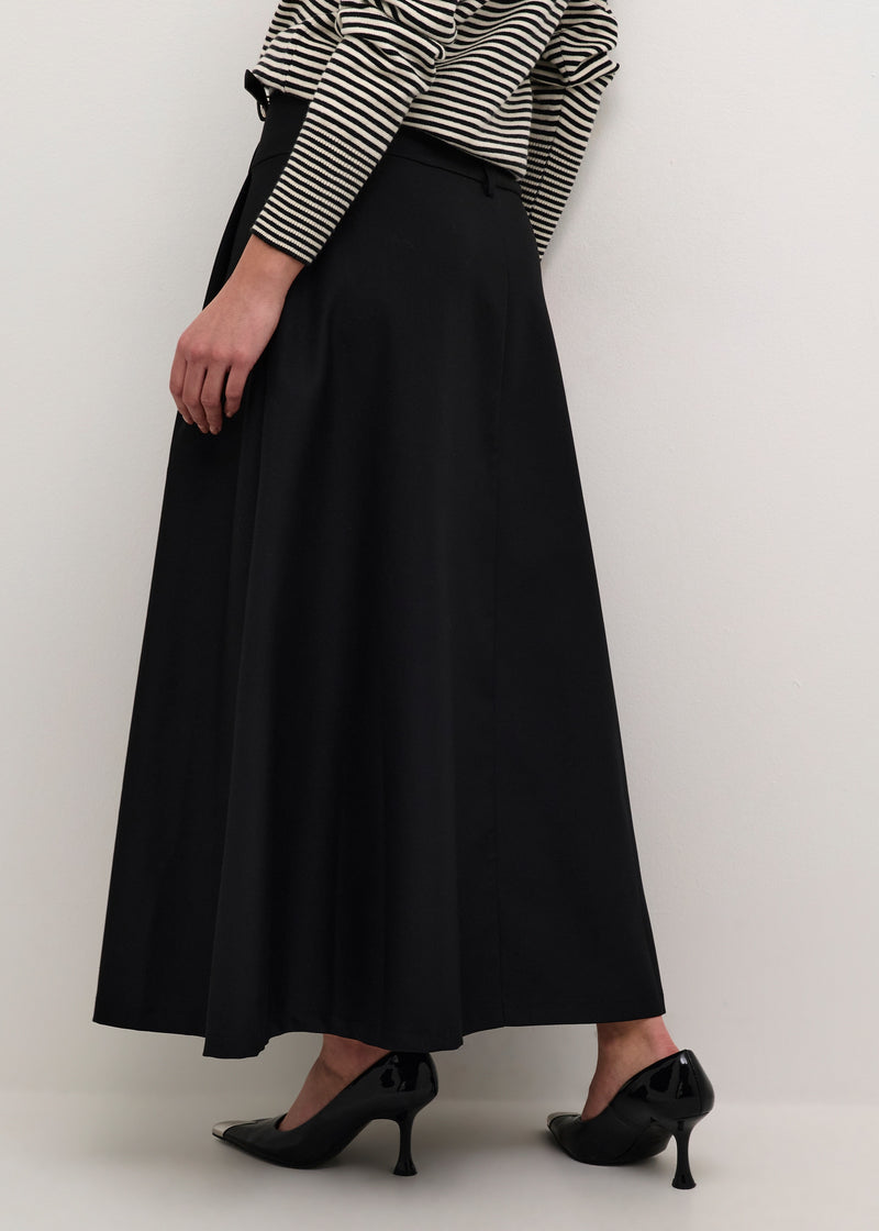 Long Pleated Belted Skirt with Slit