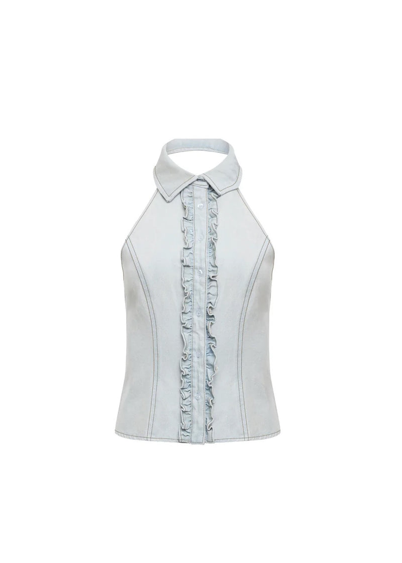 Afterglow Halter Top | Light Denim