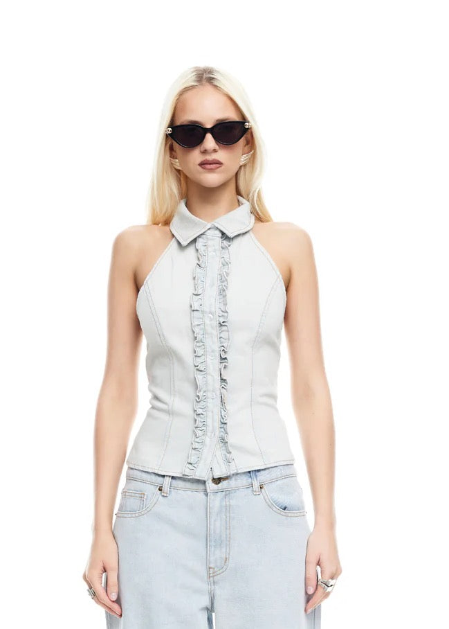 Afterglow Halter Top | Light Denim