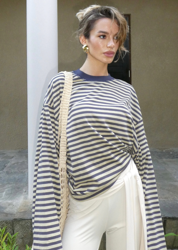 Bloom Long Sleeve | Beige Stripe
