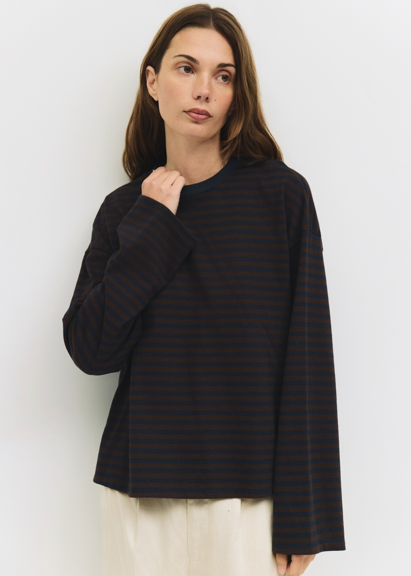 Callahan Striped Long Sleeve Top | Brown & Navy