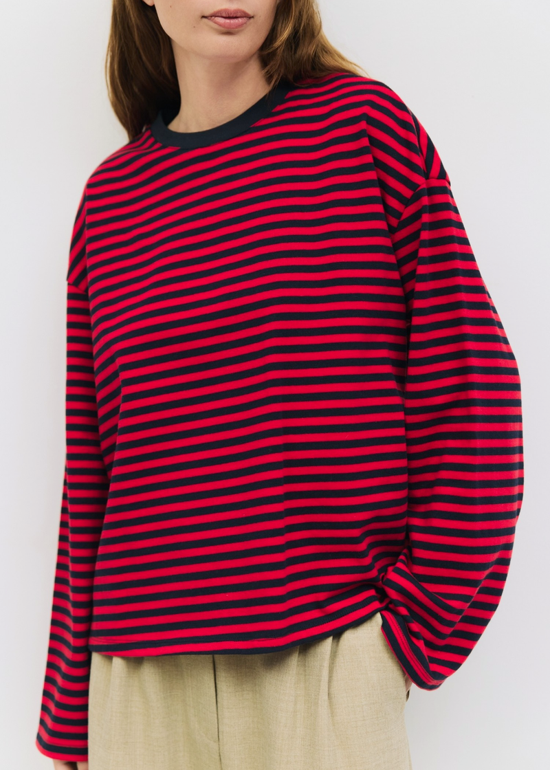 Callahan Striped Long Sleeve Top | Red & Navy