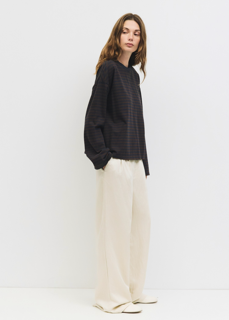 Callahan Striped Long Sleeve Top | Brown & Navy