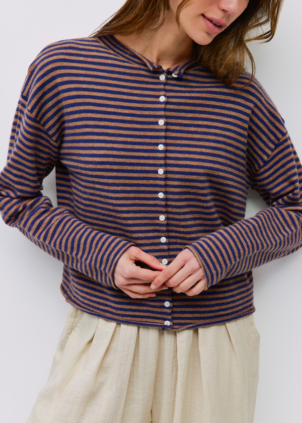 Elisa Striped Cardigan | Brown & Navy
