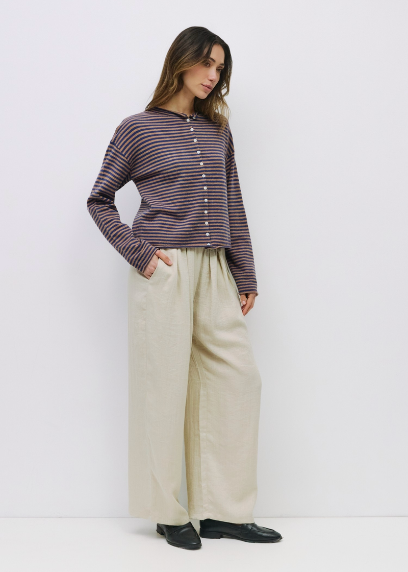 Elisa Striped Cardigan | Brown & Navy