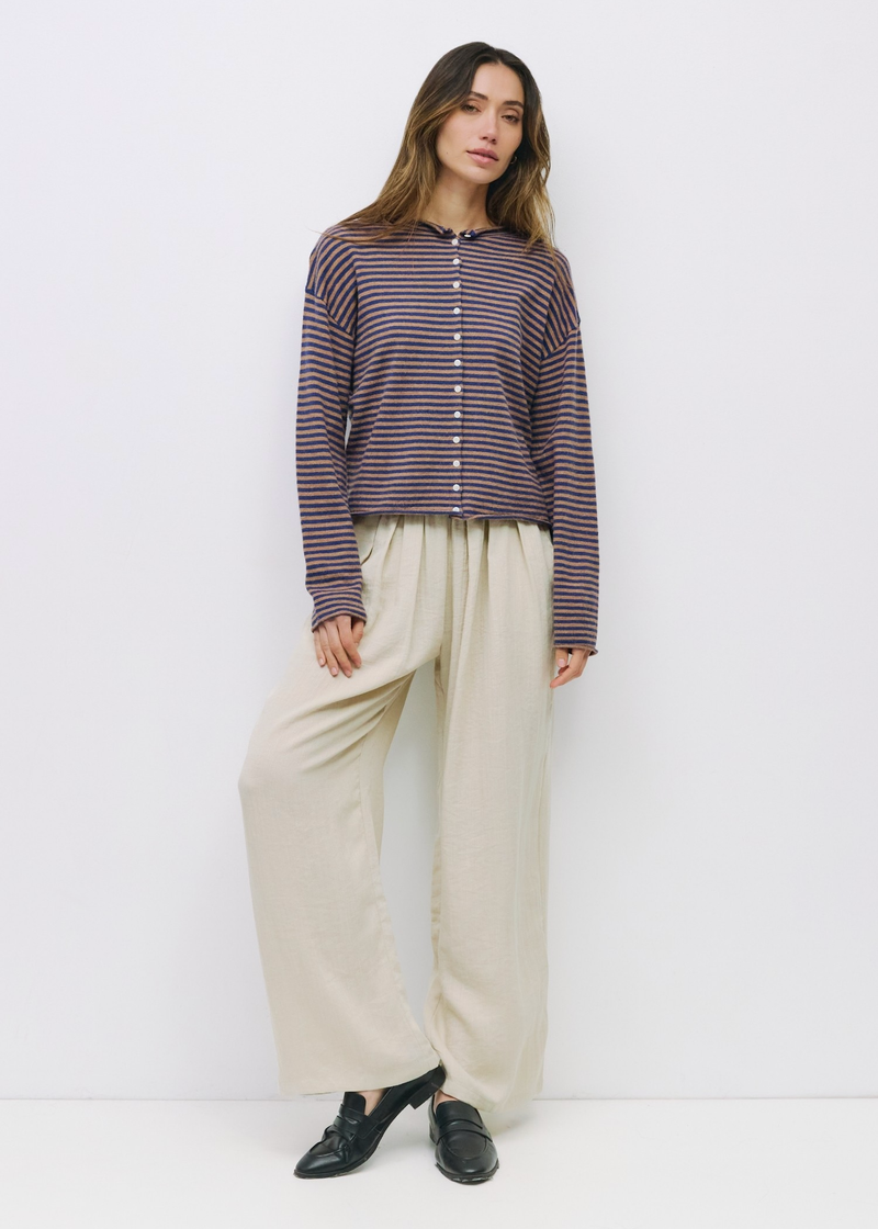 Elisa Striped Cardigan | Brown & Navy