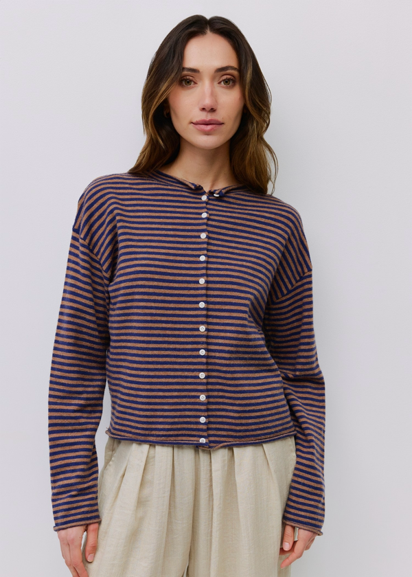 Elisa Striped Cardigan | Brown & Navy