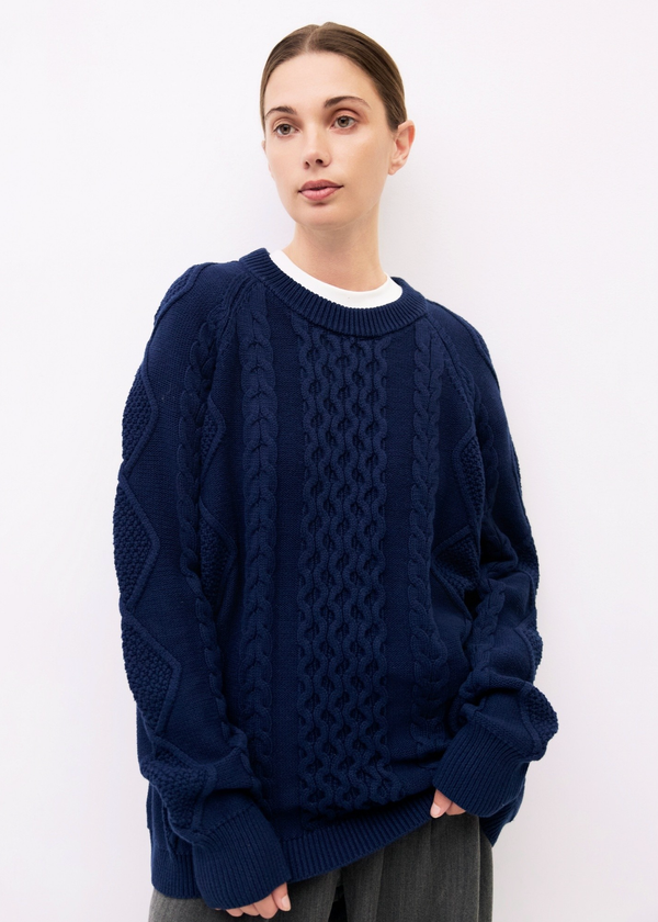 Hallie Cable Knit Sweater | Navy