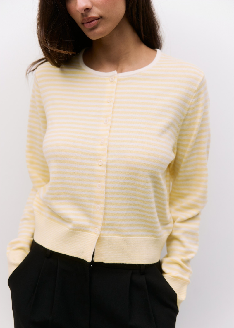 Montana Striped Cardigan | Butter Yellow & White