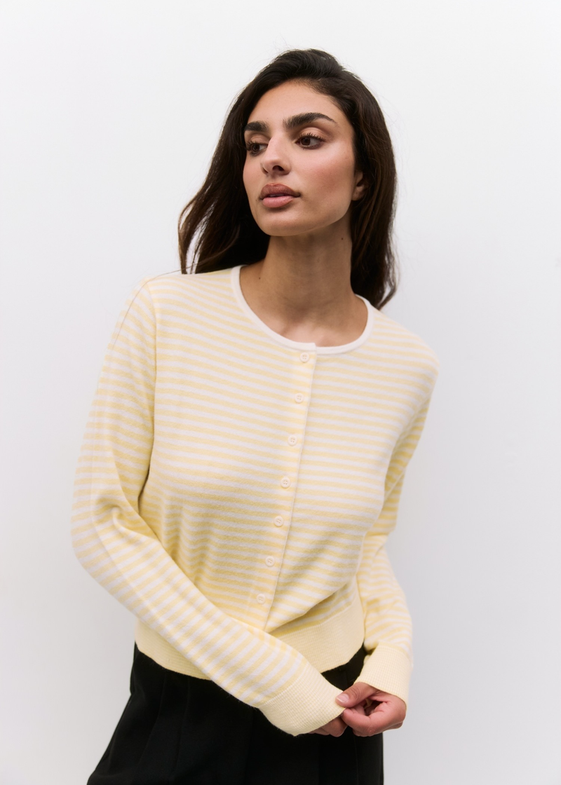 Montana Striped Cardigan | Butter Yellow & White