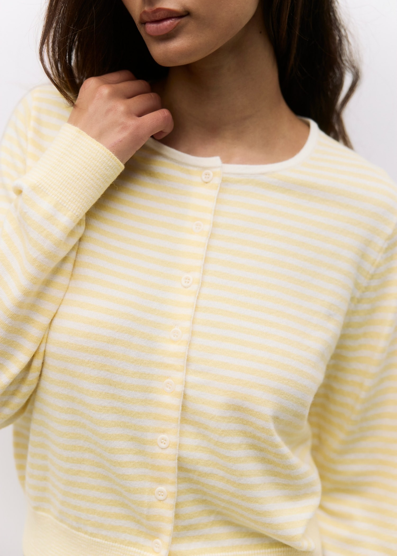 Montana Striped Cardigan | Butter Yellow & White