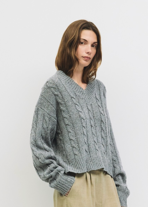 Pierre Cable Knit Sweater | Grey