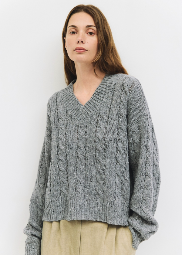 Pierre Cable Knit Sweater | Grey